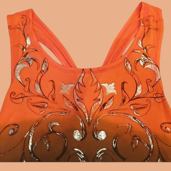 BKE Boutique Racer Back Tank. Size Small. Orange & Black with Silver Applique. - Picture 5 of 7